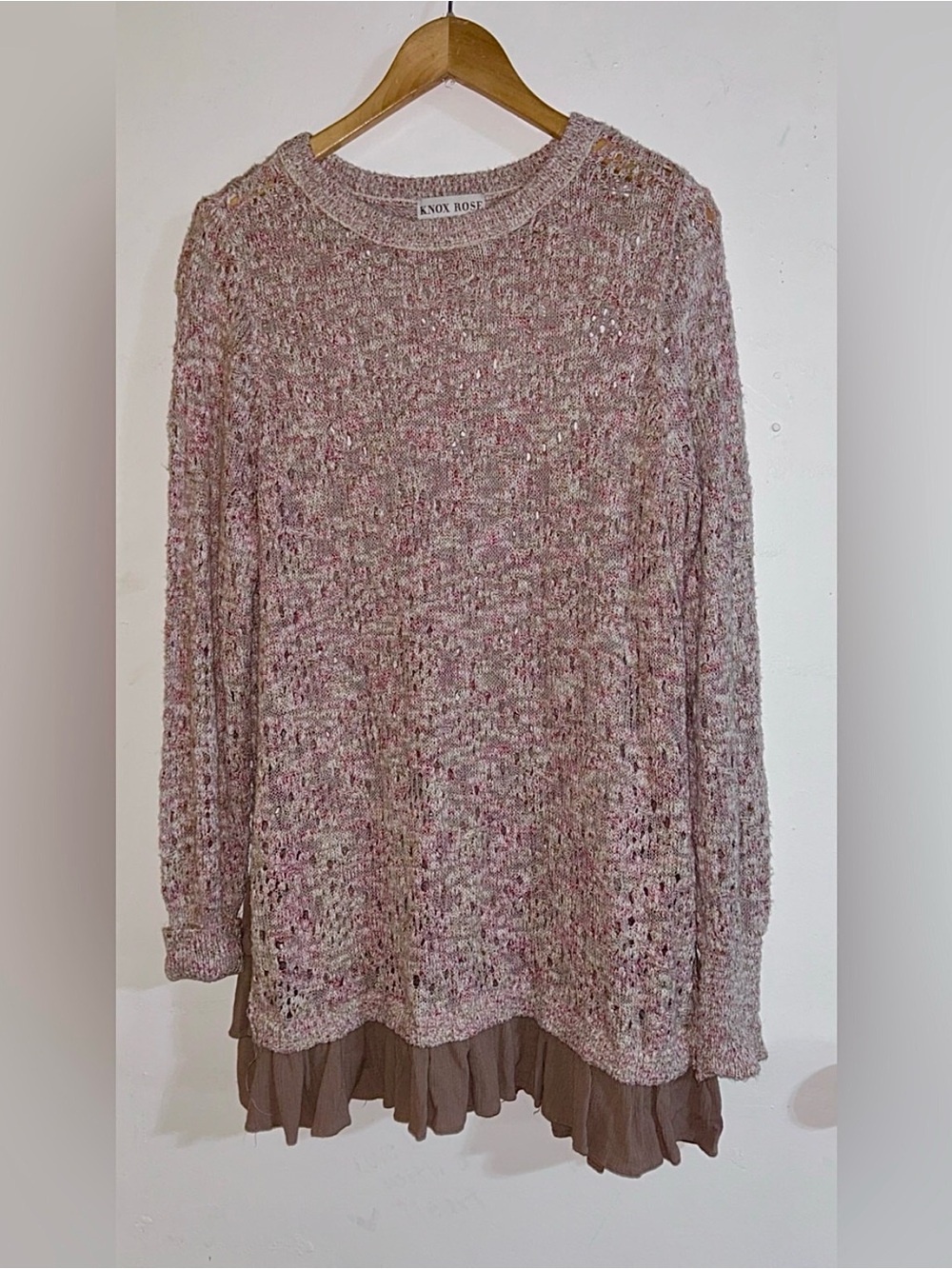 Knox Rose Lightweight Sweater Open Knit Crewneck Blush Cream Beige Tan Taupe XXL